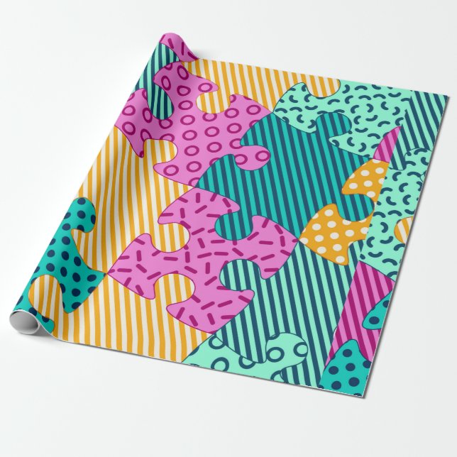 The banner with geometric puzzles, Memphis backgro Wrapping Paper (Unrolled)