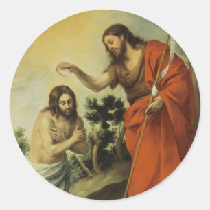 The Baptism of Christ by Bartolome Esteban Murillo Classic Round Sticker