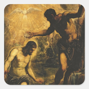 The Baptism of Christ (oil on canvas) Square Sticker