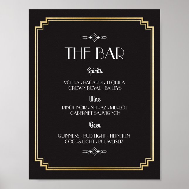 The Bar 1920's Art Deco Sign Wedding Reception (Front)