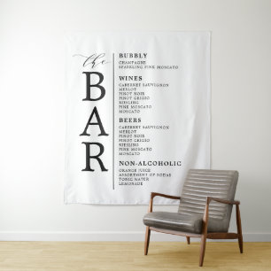 The Bar Black White Classic Wedding Bar Menu Sign Tapestry