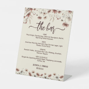 The Bar Boho Chic Wildflowers Wedding Drinks Menu Pedestal Sign