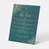 The Bar - Dark Teal & Gold Drinks Menu Wedding