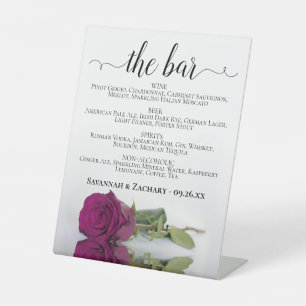 The Bar - Elegant Magenta Rose Drinks Menu Wedding Pedestal Sign