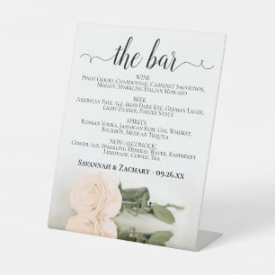 The Bar - Elegant Peach Rose Drinks Menu Wedding Pedestal Sign