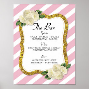 The Bar Event Sign Stripe Pink Wedding Reception