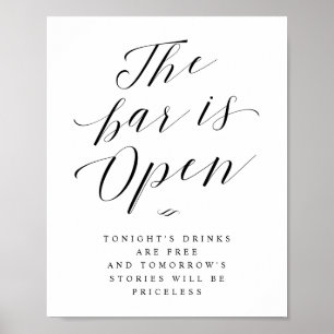 The Bar is Open Free Drinks Wedding Reception Sign