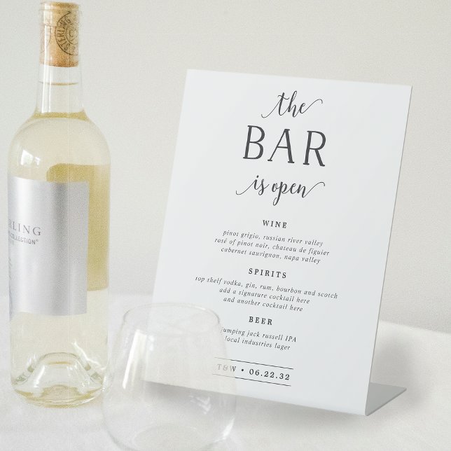 The Bar Is Open | Wedding Bar Menu Pedestal Sign (Creator Uploaded)