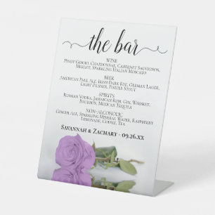 The Bar - Lilac Purple Rose Drinks Menu Wedding Pedestal Sign