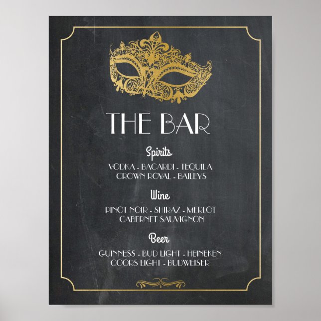 The Bar Masquerade Poster Sign Wedding Reception (Front)