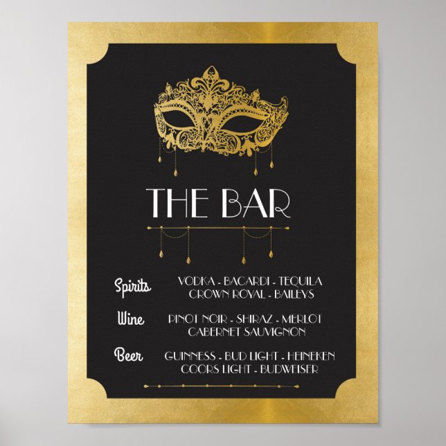 The Bar Masquerade Poster Sign Wedding Reception (Front)