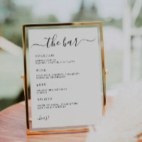 The Bar Menu Sign, Minimalist Wedding Bar Menu,