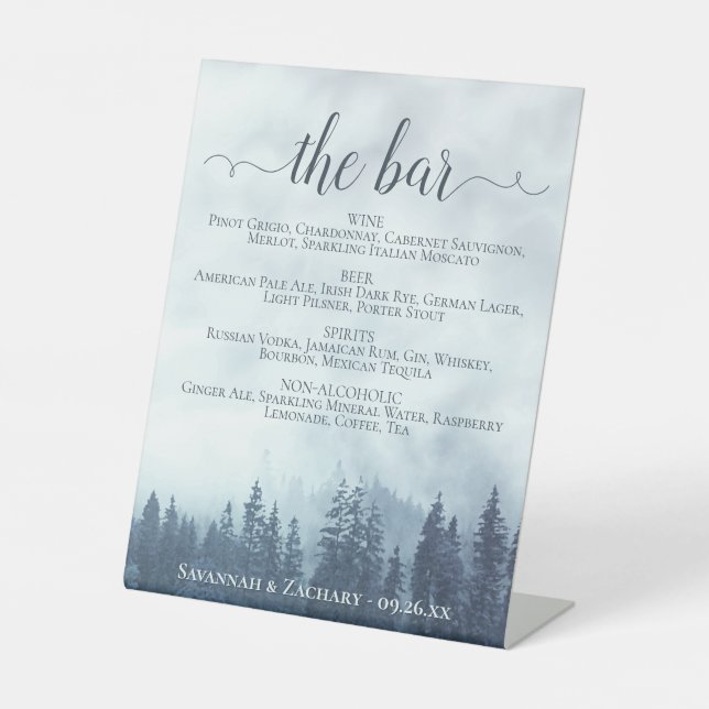 The Bar - Misty Blue Pines Drinks Menu Wedding Pedestal Sign (Front)