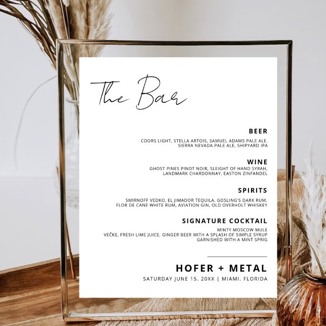 The Bar Modern Drink Menu Minimalist Wedding Bar Poster (Creator Uploaded)