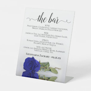 The Bar - Royal Blue Rose Drinks Menu Wedding Pedestal Sign