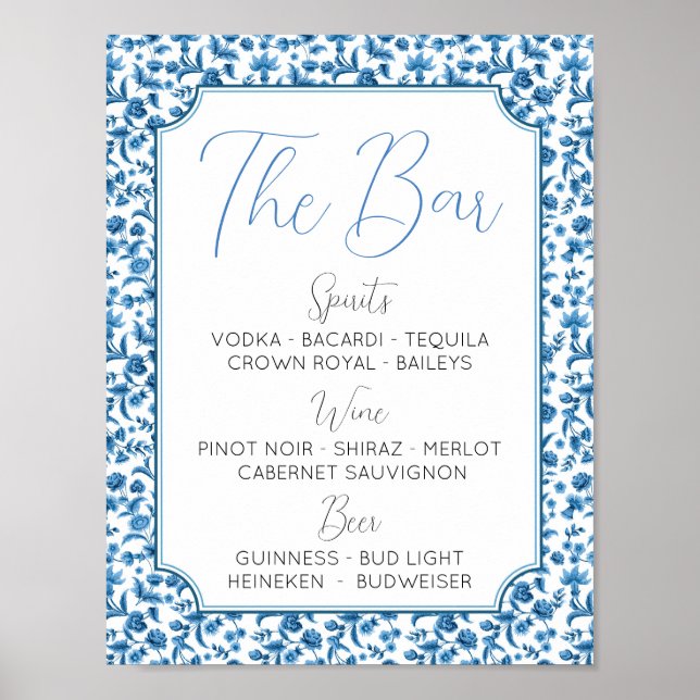 The Bar Wedding Chintz Blue & White Floral Ditsy Poster (Front)