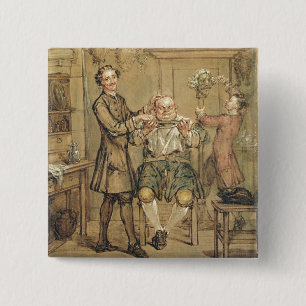 The Barber, c.1760-69 (oil on canvas) 15 Cm Square Badge