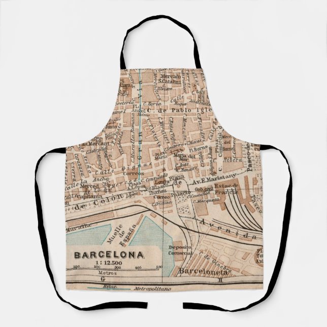 The Barcelona Vintage Map  Apron (Front)