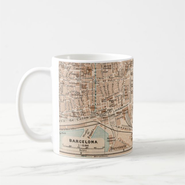 The Barcelona Vintage Map  Coffee Mug (Left)