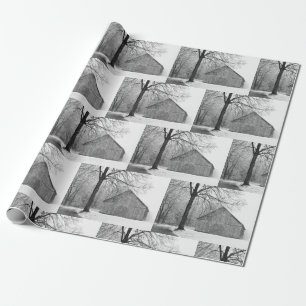 The Barn Early Snow Fall Black White Photography Wrapping Paper