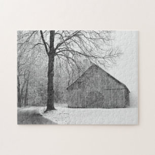 The  Barn Early Winter Snow Jigsaw Puzzle