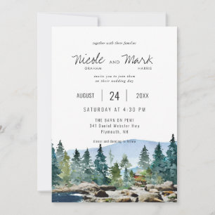 The Barn on Pemi Watercolor Wedding Invitation