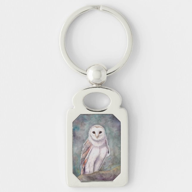 The Barn Owl Wildile Watercolor Art Key Ring (Front)