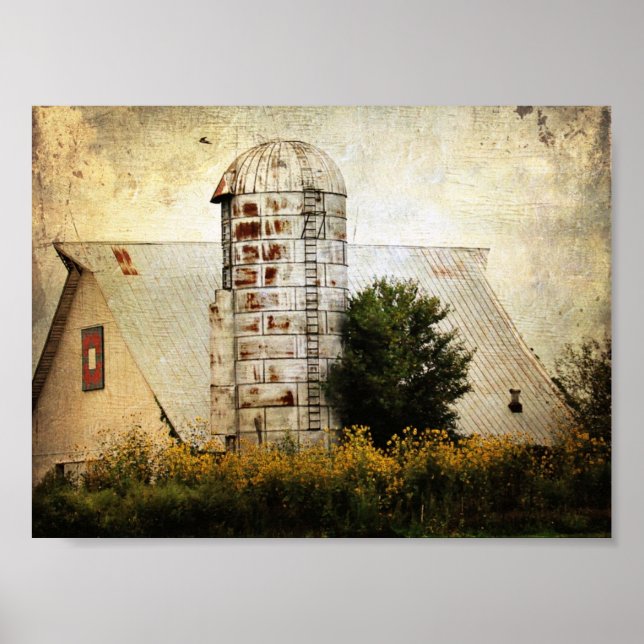 The Barn Quilt, Silo, and Sunflowers Poster (Front)