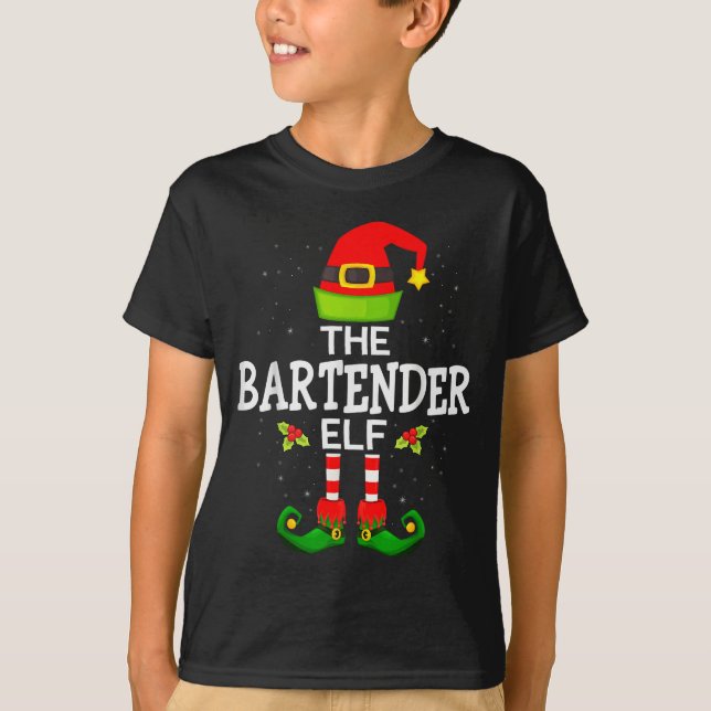The Bartender Elf Christmas Family Matching Pajama T-Shirt (Front)