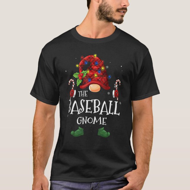 The Baseball Gnome Buffalo Plaid Christmas Tree Li T-Shirt (Front)