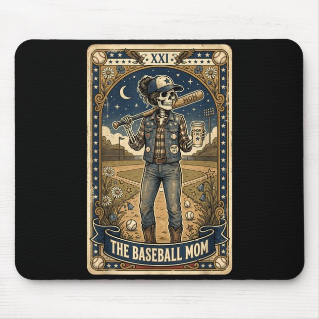 The Baseball Mum Skeleton Tarot Card Bat Coffee Mouse Pad (Front)