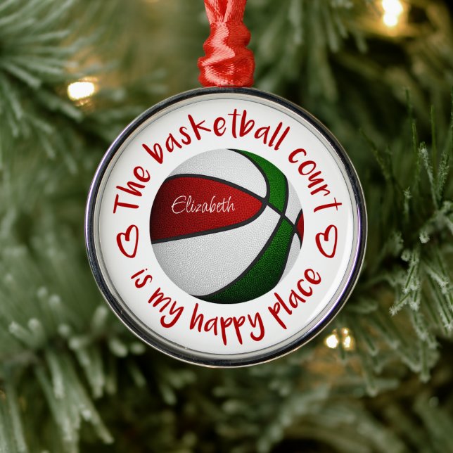 the basketball court is my happy place metal ornament (Tree)