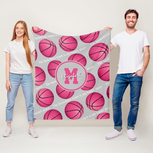 The basketball court is my happy place pink fleece blanket (In Situ)