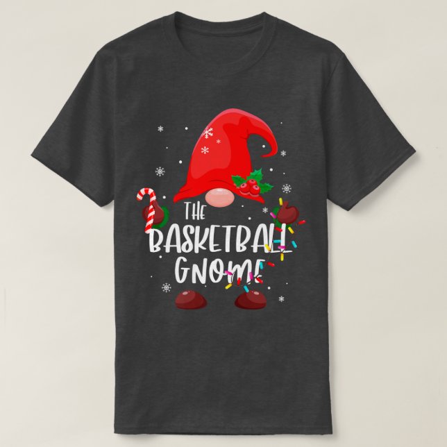 The Basketball Gnome Christmas Lights Matching Fam T-Shirt (Design Front)