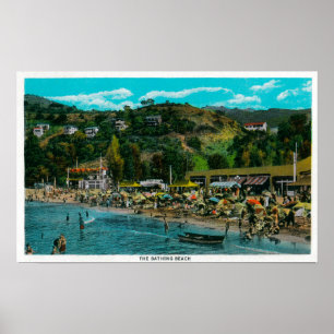 The Bathing Beach at Avalon, Catalina Island Poster