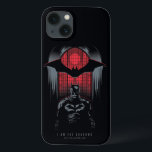 The Batman Window Pane Outline iPhone 13 Case<br><div class="desc">Batman illustration in front of a red window pane,  featuring the text: "I Am The Shadows".</div>
