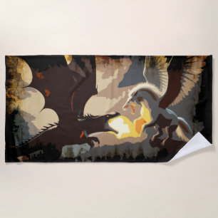 The Battle Begins - Dragon vs Pegasus Beach Towel
