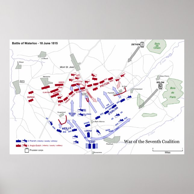 The Battle of Waterloo Strategic Map June 18 1815 Poster (Front)