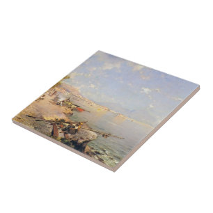 The Bay of Naples by Franz Richard Unterberger Tile