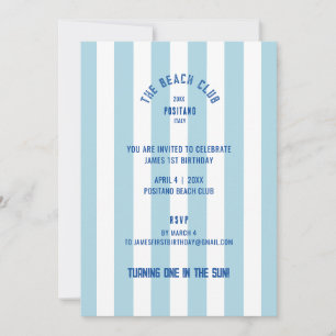 The Beach Club Blue Cabana Stripe 1s Birthday Invitation
