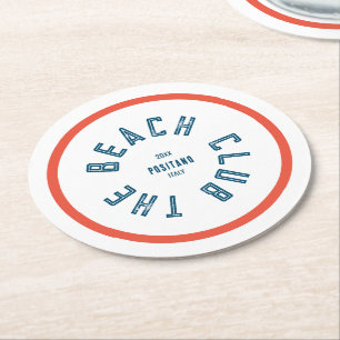 The Beach Club Blue Crest Orange Red Stripe Round Paper Coaster