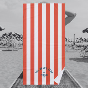 The Beach Club Blue Crest OrangeRed Cabana Stripe Beach Towel