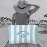 The Beach Club Crest Blue Cabana Stripe Accessory Pouch<br><div class="desc">The perfect personalised accessory pouch for you beach essentials... Blue cabana stripes with green distressed custom "The Beach Club" crest. Personalise with the year, beach and destination. Perfect for a group beach trip, a beach club theme bachelorette party or as a memento for a past beach trip. Matching accessories available...</div>