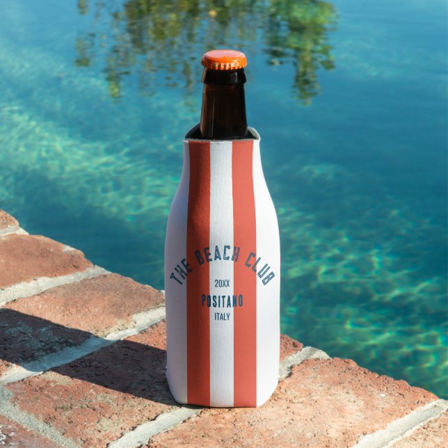 The Beach Club Crest Orange Red Cabana Stripe Bottle Cooler (In Situ Pool)