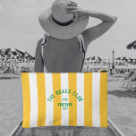 The Beach Club Crest Yellow Cabana Stripe Accessory Pouch<br><div class="desc">The perfect personalised accessory pouch for you beach essentials... Yellow cabana stripes with green distressed custom "The Beach Club" crest. Personalise with the year, beach and destination. Perfect for a group beach trip, a beach club theme bachelorette party or as a memento for a past beach trip. Matching accessories available...</div>
