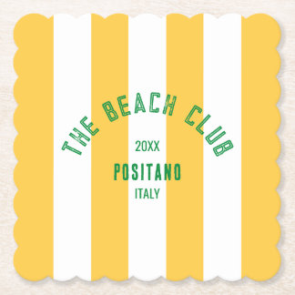 The Beach Club Crest Yellow Cabana Stripe Paper Coaster