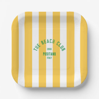 The Beach Club Crest Yellow Cabana Stripe Paper Plate