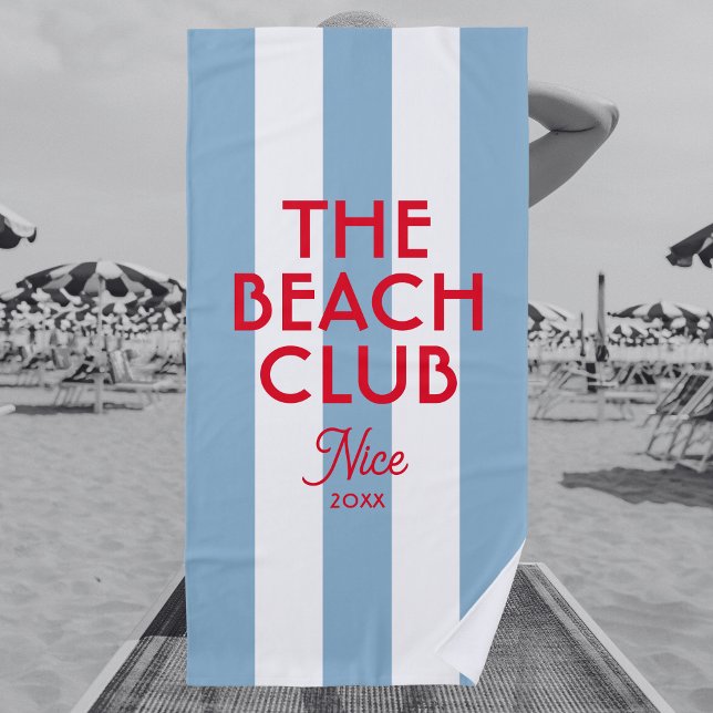 The Beach Club French Red Blue Cabana Stripe Beach Towel (Creator Uploaded)