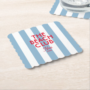 The Beach Club French Red Blue Cabana Stripe Paper Coaster