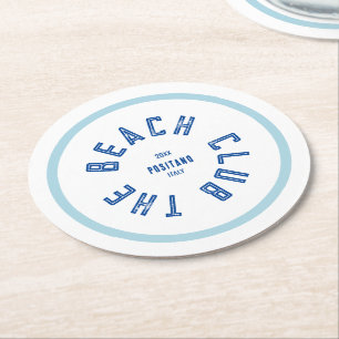 The Beach Club Green Crest Blue Stripe Round Paper Coaster